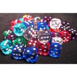 Chessex Translucent Bags of 50 Dice - Bag of 50 Asst. Loose Trans. 16mm d6 w/pips Dice