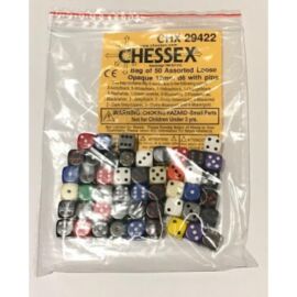 Chessex Opaque Bags of 50 Asst. Dice	 - Loose Opaque 12mm d6 w/pips Dice