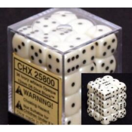 Chessex Opaque 12mm d6 with pips Dice Blocks (36 Dice) - Ivory w/black
