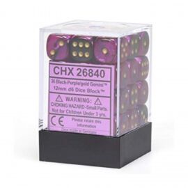 Chessex Gemini 12mm d6 Dice Blocks with pips Dice Blocks (36 Dice) - Black-Purple w/gold