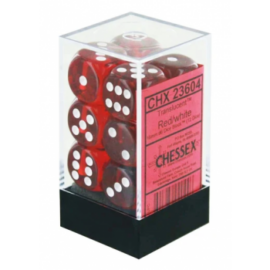Chessex Translucent 16mm d6 with pips Dice Blocks (12 Dice) - Red w/white