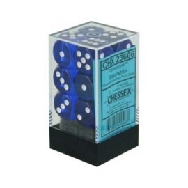 Chessex Translucent 16mm d6 with pips Dice Blocks (12 Dice) - Blue w/white