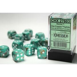 Chessex 16mm d6 with pips Dice Blocks (12 Dice) - Marble OxiCopper/white