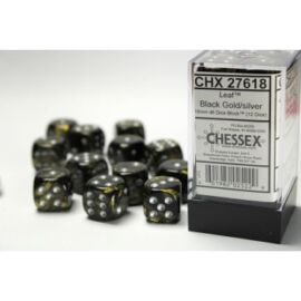 Chessex 16mm d6 with pips Dice Blocks (12 Dice) - Leaf Black Gold w/silver