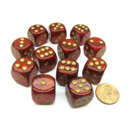 Chessex 16mm d6 with pips Dice Blocks (12 Dice) - Glitter Polyhedral Ruby/gold