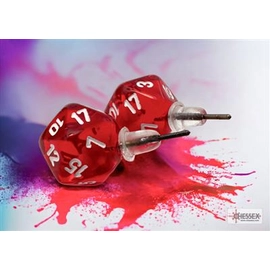 CHESSEX STUD EARRINGS TRANSLUCENT RED MINI-POLY D20 PAIR