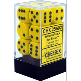 Chessex Opaque 16mm d6 with pips Dice Blocks (12 Dice) - Yellow w/black