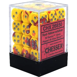 Chessex Gemini 12mm d6 Dice Blocks with pips Dice Blocks (36 Dice) - Red-Yellow w/silver