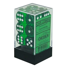 Chessex Translucent 16mm d6 with pips Dice Blocks (12 Dice) - Green w/white